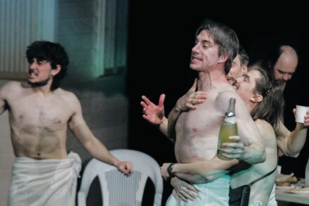 Henrik Ibsen, Viktor Ivančić: An Enemy of the People / Maks Dakskobler, Jure Henigman, Marko Mandić, Klemen Janežič and Matija Rozman. Photo by Toni Soprano Meneglejte.