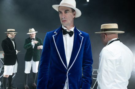 Carlo Goldoni: Villeggiatura Trilogy / Maks Dakskobler, Branko Šturbej, Jure Henigman and Boris Mihalj. Photo by Peter Uhan.
