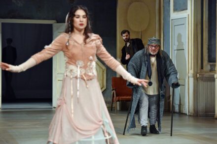 Molière: The Miser / Saša Pavlin Stošić, Domen Novak and Bojan Emeršič. Photo by Peter Uhan.