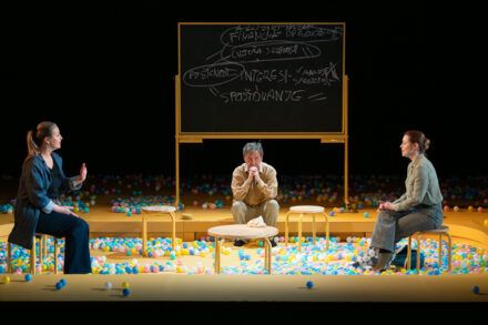 Jonathan Spector: Eureka Day / Nina Valič, Gregor Baković and Nina Ivanišin. Photo by Peter Uhan.