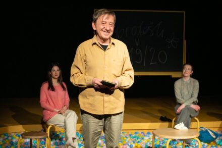 Jonathan Spector: Eureka Day / Saša Pavlin Stošić, Gregor Baković and Nina Ivanišin. Photo by Peter Uhan.